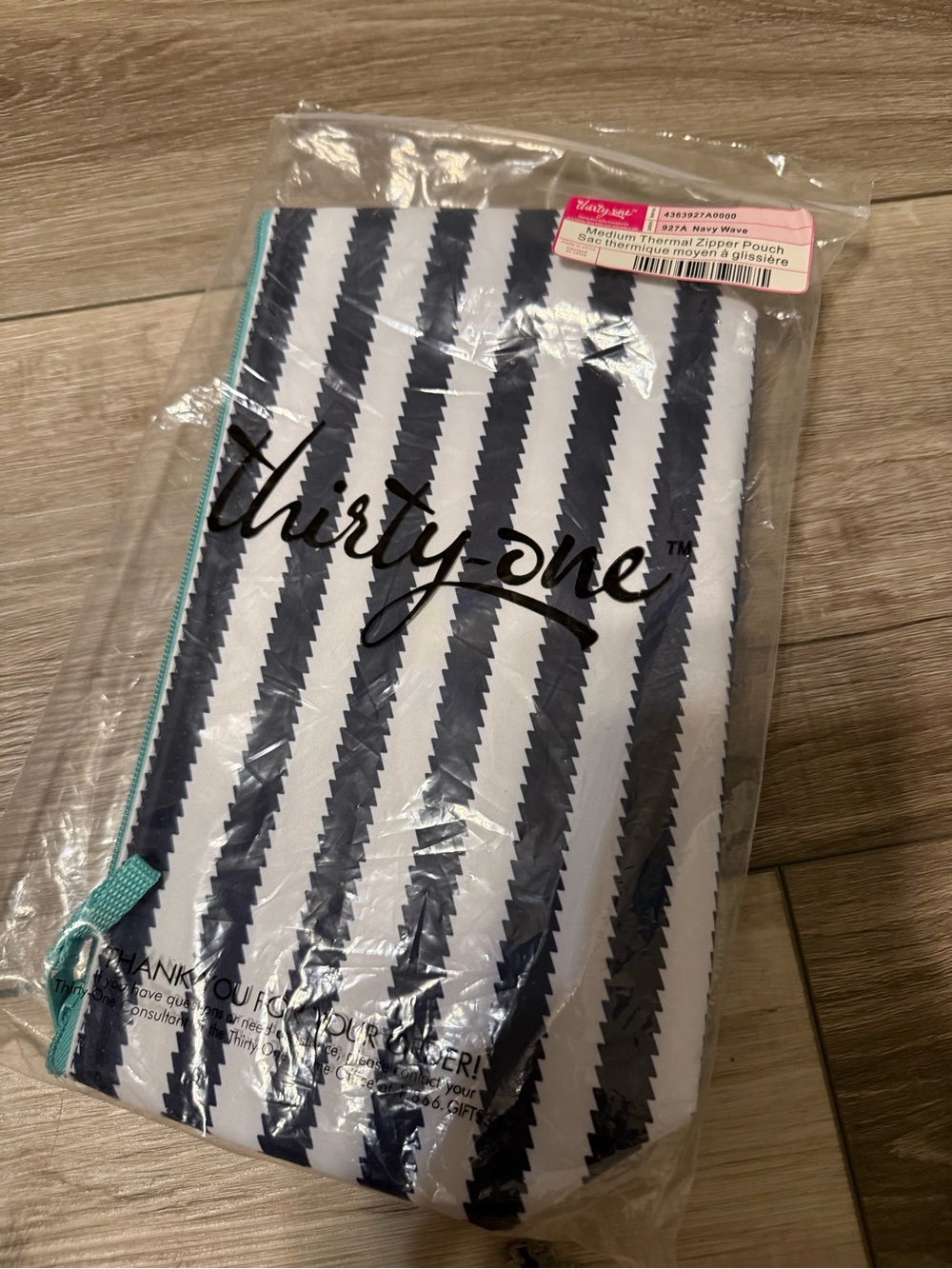 thirty-one Navy & White Striped Medium Thermal Bag with Teal Trim - Picture 5 of 5